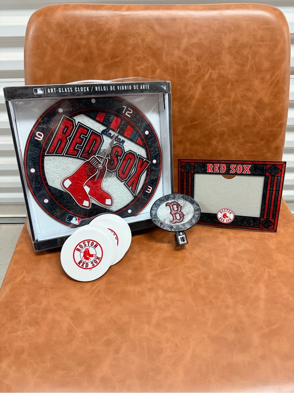 Boston Red Sox Home Office Decor - Clock Light Coasters Picture Frame